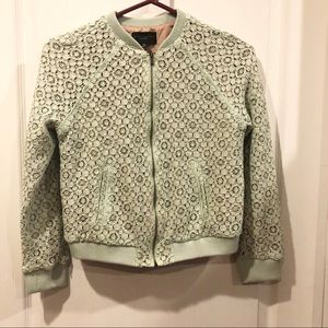 Victoria Beckham Green Lace Bomber Jacket Sz XL